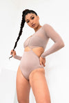 Diana Bodysuit - Mesh Cut Out Long Sleeve Bodysuit Recycled