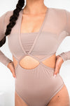 Diana Bodysuit - Mesh Cut Out Long Sleeve Bodysuit Recycled